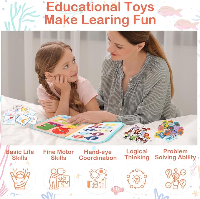 Toddler Busy Board Montessori Toys for Toddlers 3 Year Old Educational Activity Book Board Sensory Travel Toys Ages 4 Preschool Learning Fine Motor Skills Toy Quiet Book Gift for Kids