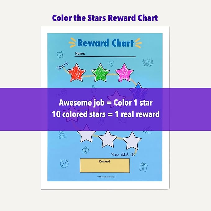 Color The Stars - Reward Chart for Kids (10 Sheets Included) - Child Gets Reward When They Complete a Sheet - Behavior Chart - Incentive Chart - Rewarding Kids at Home