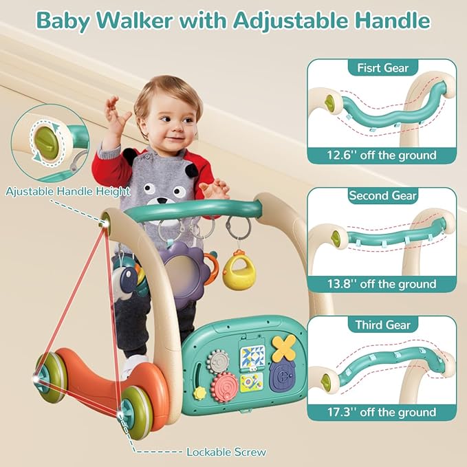 3 in 1 Baby Play Mat Gym, Kick and Play Piano Gym with Music Light, Activity Tummy Time Play mat with 5 Learning Sensory Toys, Infant Gifts for Newborn Baby Toddler 0-14 Months
