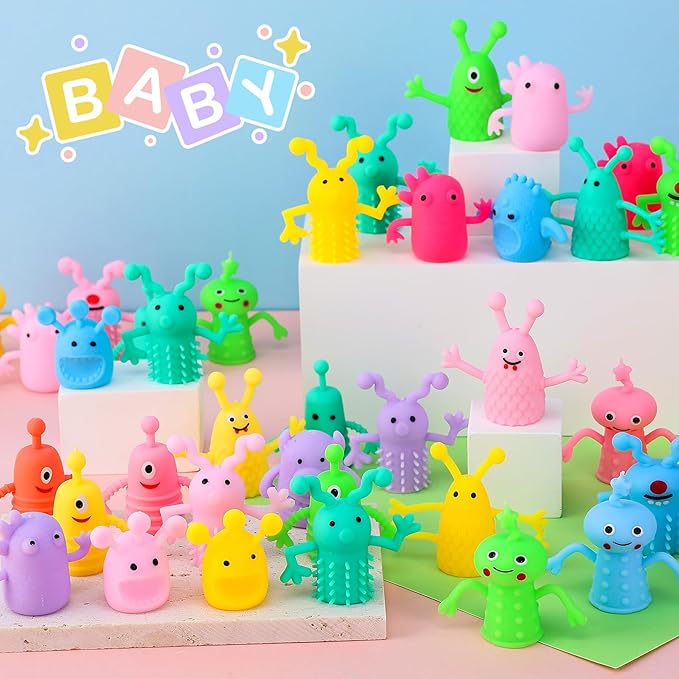 80 PCS Finger Puppets Toys Cute Monster Finger Puppets Soft Rubber Stretchy Fidget Doll Toys for Role Playing Birthday Kids Party Favors, 14 Random Styles