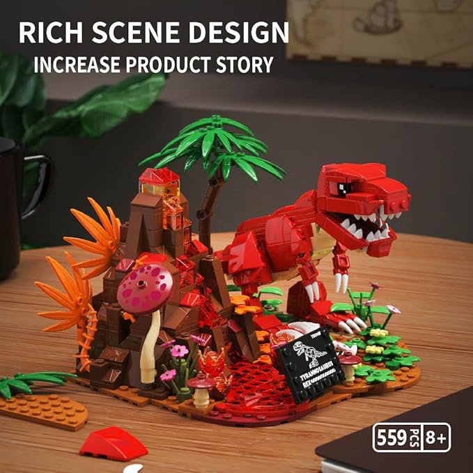 Dinosaur World T-Rex Building Set- Compatible with Lego Sets for Boys 8-14, Jurassic Volcano Era Building, Birthday Gift Set for Boys & Girl (559 Pcs)