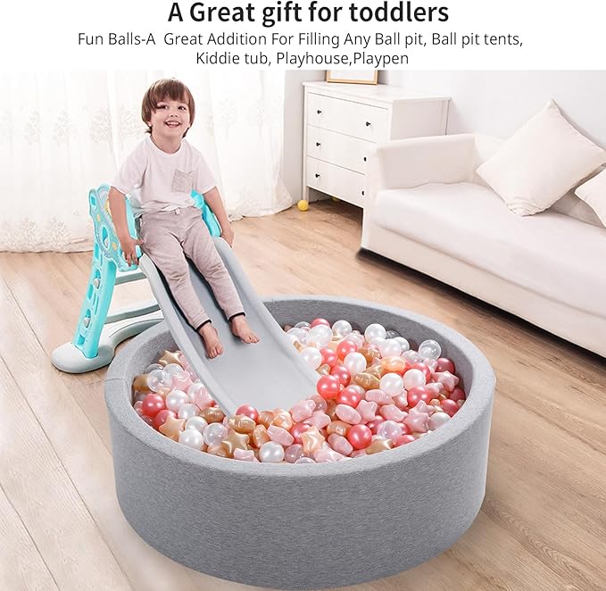 Ball Pit Balls Pack of 100 200 500 - Star and Round Set BPA Free Phthalate Free Non-Toxic Crush Proof Play Balls Soft Plastic Balls for Toddlers Baby Kids Birthday Pool Tent Party