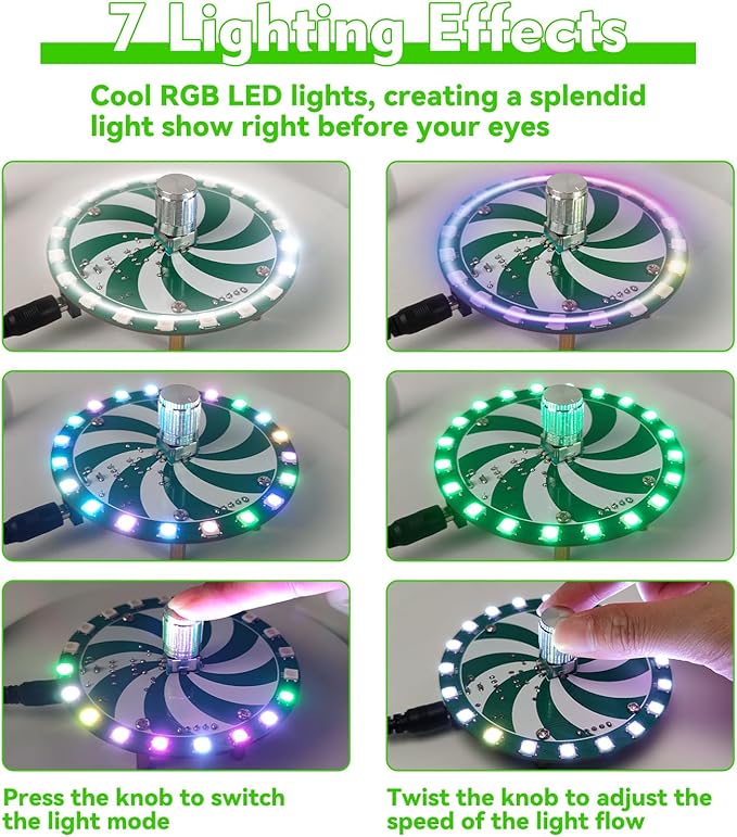 Soldering Learning Kit, ICSTATION WS2812B RGB LED Light Soldering Practice Kit With Knob Control 7 Adjustable Light Modes Soldering Project for Back to School Students STEM Education