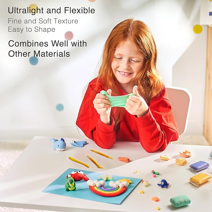 FlyFlag Air Dry Clay - 100 Colors, Ultra Light and Soft, Non-Toxic Modeling Clay for Kids with Tools and Tutorials, for Creative Play and Learning