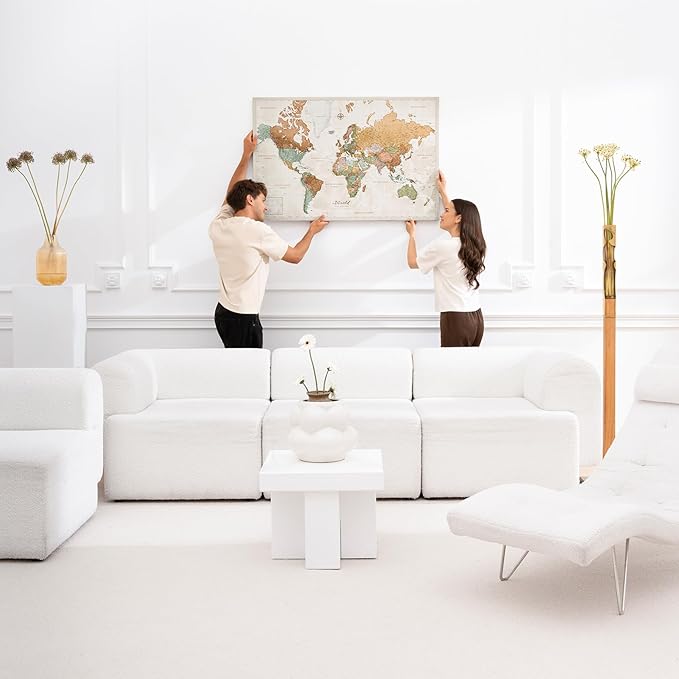 Canvas World Map with Cork Pin Board - English Lettering - Decorative Wall Decoration for All Rooms - Canvas Pictures with World Map Motif (120x80 cm, Pattern 22)