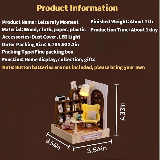 OZJAY DIY Miniature House Kit with Dust Proof Cover, 1:24 Scale Creative Room Mini DIY Wooden Dollhouse Miniature Kit for Adults Teen, Leisurely Moment