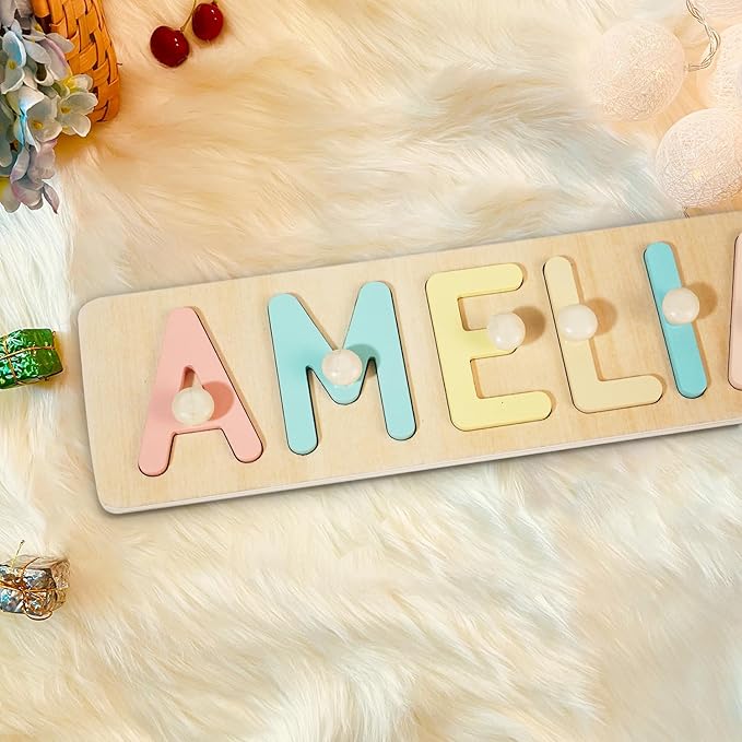 Name Puzzle for Kids Personalized, Custom Baby Boy Girl First Christmas Birthday Gift, Montessori Learning Toddler Puzzle Toy