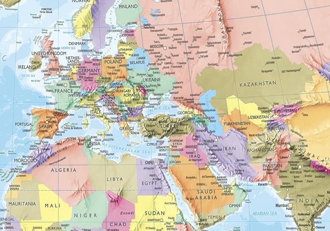 Maps International - Giant World Map Mural - Mega-Map Of The World Wallpaper - 91 x 62 - Blue Ocean