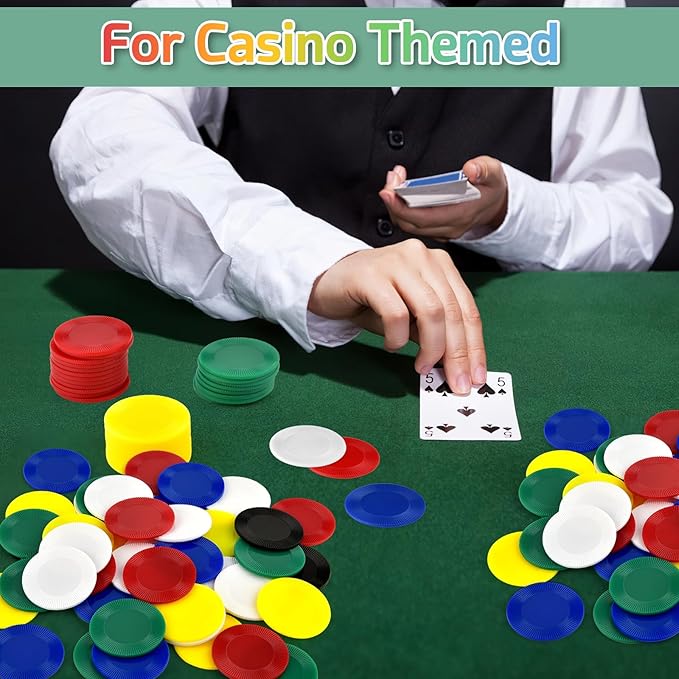 Coopay 600 Pieces Plastic Poker Chips Bingo Chip Bulk Learning Counters Disks Poker Card Game Counting Markers for Math Practice, Game Tokens and Teaching Rewards, 38 mm/ 1.5 Inches (6 Colors)