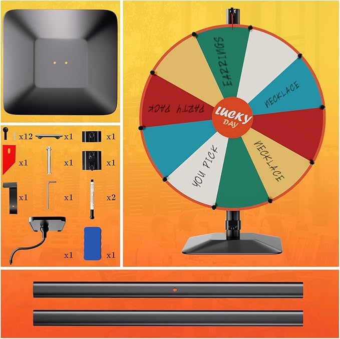 Heavy Duty Prize Wheel, 24 Inch Dual Use Prize Wheel,Adjustable Tabletop & Floor Stand, 10 Slots,1Bracket, Dry Erase Kit - Wheel of Fortune Game for Carnival, Casino & Trade Show.