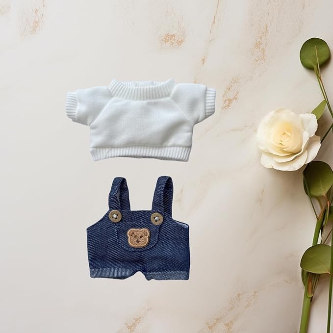 17cm Doll Clothes Set (No Doll), 2 Pieces Dress Overalls Outfit Set for 6.7inch Dolls Suit, Cute Fashion Clothes Accessories for 1st/2nd/3rd Gen Dolls Play & Display