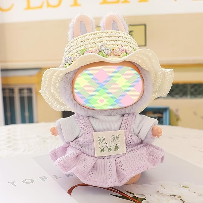 Clothes for Dolls Accessories (No Doll), Kawaii Shirt Skirt Outfit Set 3 Pieces for 15cm 17cm Doll Suit, Stylish Dolls Hat Shirt Clothing Set Replacement Purple
