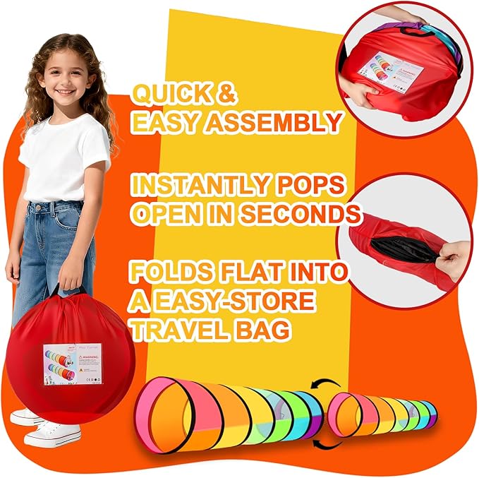 Kids Play Tunnel Tent for Toddlers, Colorful Pop Up Tunnel with Breathable Mesh, Crawl Tunnel for Boy and Girl Play Tunnel Indoor and Outdoor (2 Pack)