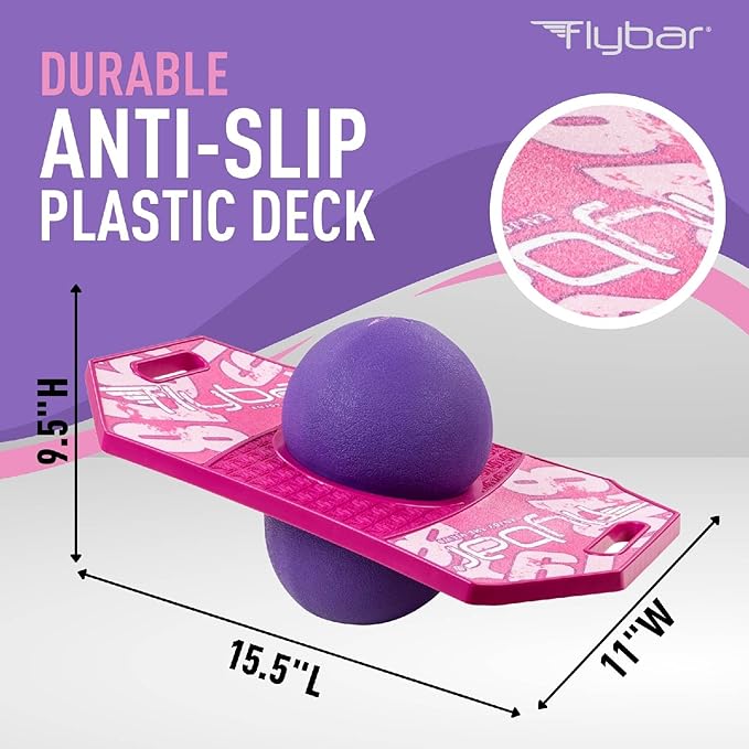 Flybar Pogo Trick Ball for Kids – Balance Bounce Board with Anti-Slip Deck – Pump Included - Indoor & Outdoor Toys for Boys and Girls Fun Way to Reduce Screen Time Supports up to 160 lbs – Ages 6+