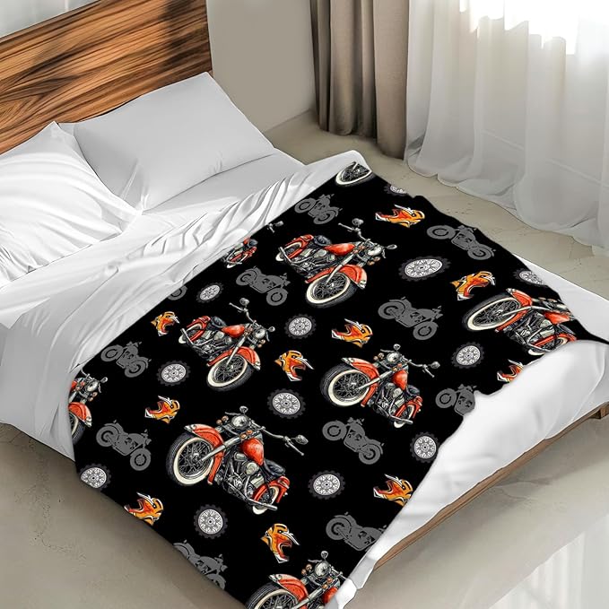 Blanket for Boys Motorcycle Throw Blankets Gift for Kids Adults Birthday - 40x50 Inches Lightweight Cozy Decor Throw for Sofa Couch Bed Office