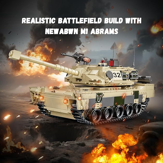 M1 Abrams Heavy Armor Tank Toy Building Set, Military Model Kit with Camouflaged Outpost, Building Blocks for Kids 14+ & Adults, Compatible with Lego Sets (1206 PCS)