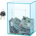 Hicocool Clear Piggy Bank with Lock, Acrylic Piggy Bank for Adults Kids Openable, Reusable Money Saving Box with Key for Birthday (Cyan)