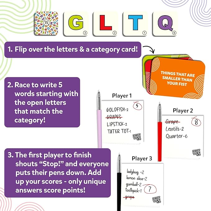 Skillmatics Board & Card Game - First to 5, Category Game with a Twist, Quick Thinking, Perfect for Parties, Christmas, Family Game Nights, Gifts for Kids, Teens, Adults, Ages 8, 9, 10 & Up