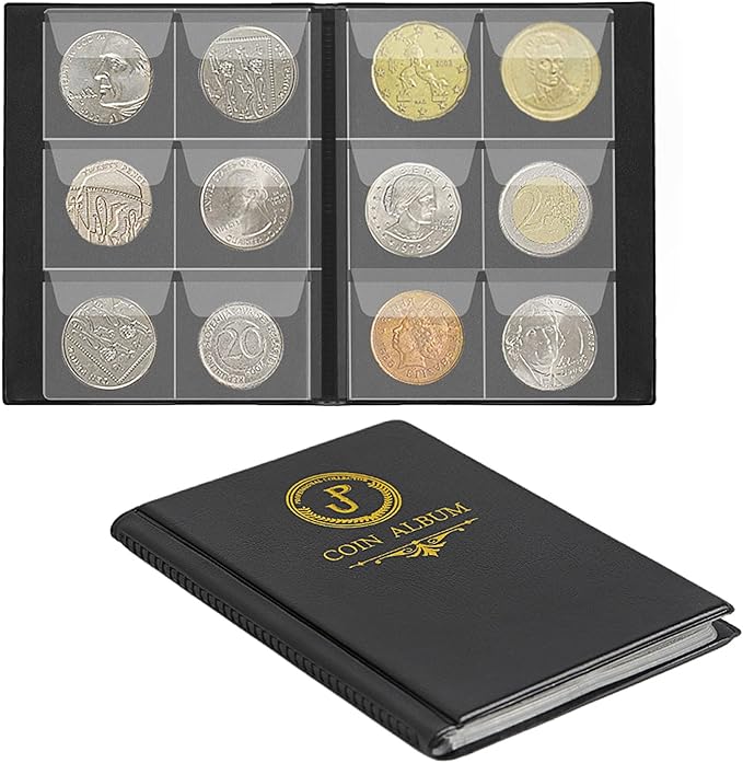 Uncle Paul Coin Album Coin Holder Coin Collection Book for Collectors CS37 (Elegant Black, 45x45 MM Pocket [Fits coins under 40mm])