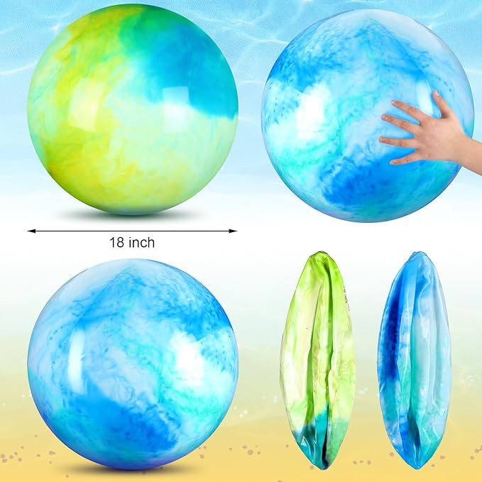 Deekin 2 Pcs 15 Inch 18 Inch Marbleized Bouncy Balls Large Inflatable Rubber Sensory Ball for Playground Outdoor Water(18 Inches,Blue and Green)