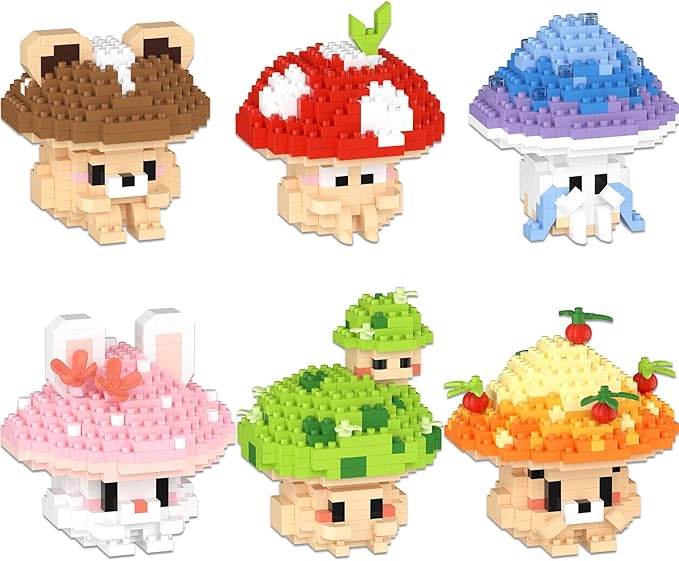 6 Cute Mushroom DIY Models (Animals & Plants), Educational STEM Toys, Creative Desk Decor & Collectible Gifts for Kids Age 8+ & Adults, Ideal for Birthday & Christmas