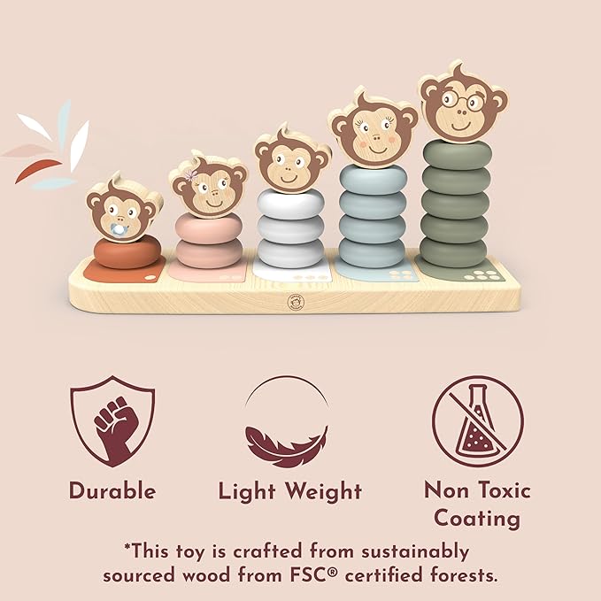 Speedy Monkey Kids Family Stacker, 5 Stackable Monkeys: Parent, Child, Sibling, Non-Toxic Paint, Develops Dexterity & Creativity, Educational Toy for Early Learning