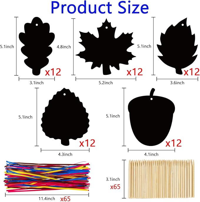 90shine 60 Sets Fall Crafts for Kids Black Scratch Autumn Leaves Magic Craft Art Kit Thanksgiving Classroom Preschool Activities Party Favors