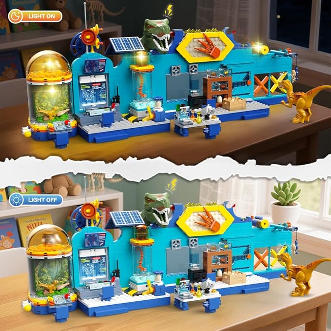 HOGOKIDS 2-in-1 Dinosaur Research Institute Building Set with Light - 837PCS Dino World Building Blocks Toys with 2 Dinosaur Figures, Dinosaur Playset Birthday Xmas Gifts for Boys Girls Age 8-14 Years