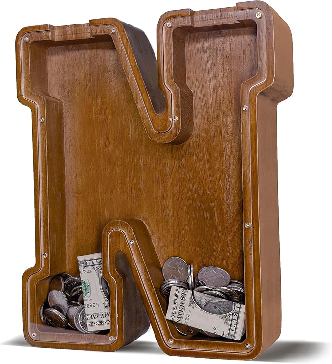 Wooden Letter Piggy Bank for Kids Larger Letter Piggy Bank for Boys and Girls Personalized Piggy Bank Initial Coin Bank Wood Kids Money Bank for Birthday and Festival