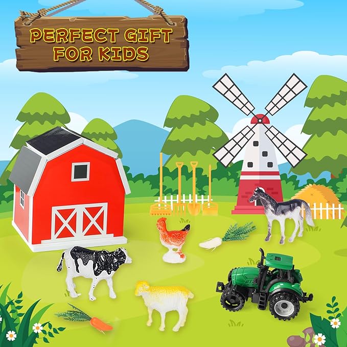 Farm Sensory Bin，Farm Animals Sand Kit with Sensory Sand，Barn Sandbox with Tractor，Sensory Play Sand Set for Kids 3 4 5 6 7