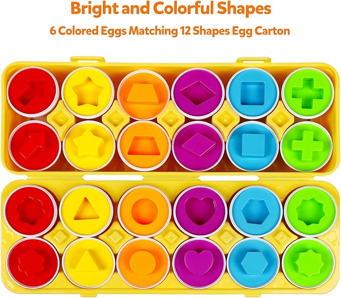 Montessori Geometric Eggs,12 pcs Set Color & Shape Egg Puzzle Toys Matching Eggs for Toddlers 1-3,Preschool Educational Sorting Game Fine Motor Toy Gifts for Kids Boys Girls