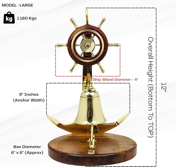 Nagina International Anchor Studded with Nautical Ship Wheel Mounted Premium Polished Brass Desk Decor Yet Office Call Bell | Innovative New Gifts Ideas for Marine Lifestyle