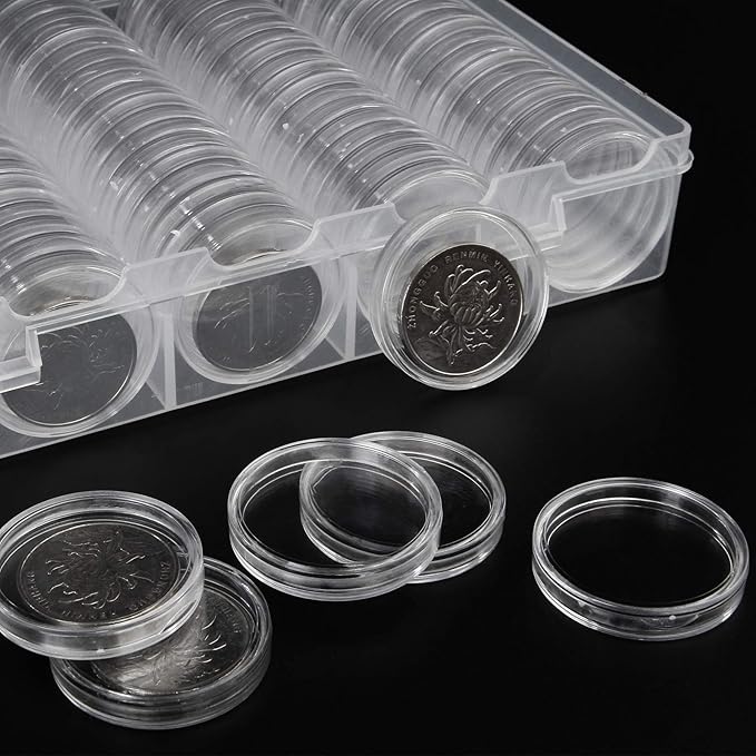 300PCS Coin Capsules, Coin Holder with Gaskets, 4 Sizes (20/25/27/30mm) Plastic Coins Protector Case with Plastic Storage Organizer Box for Collectors Coins Collection Supplies