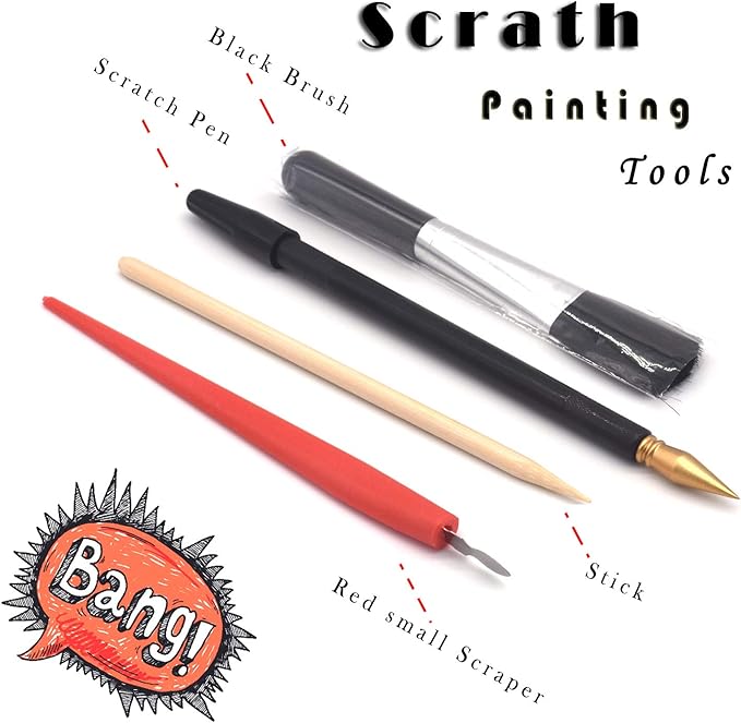 Scratch Rainbow Painting Art Paper,Scratch Art Crafts Set for Adults&Kids,Scratch Painting DIY Creative Gift with 4 Tools,16''x11''(Ancient China&Moscow CBD)