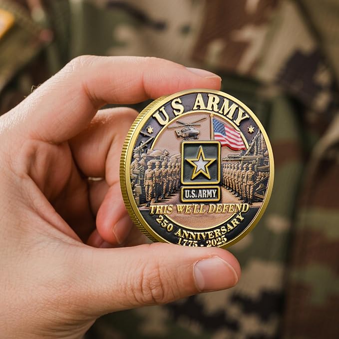250th Anniversary Army Challenge Coin Commemorative Coin Tribute to The U.S. Army’s 250th Anniversary Collectible Challenge Coin for Veterans, Active Duty Members, and Patriots (C)