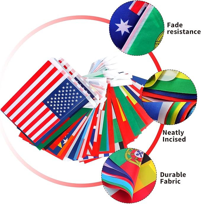 International Flags of The World 100 Countries Pennant Bunting World Flag Banner for Themed Parties, Grand Openings, Around the World Decorations