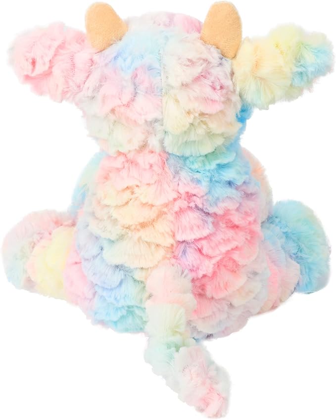 Hopearl Adorable Plush Cow Toy Colorful Floppy Dairy Cattle Soft Stuffed Animal Cute Birthday Gifts for Boys Girls Kids Toddlers, Rainbow, 9''
