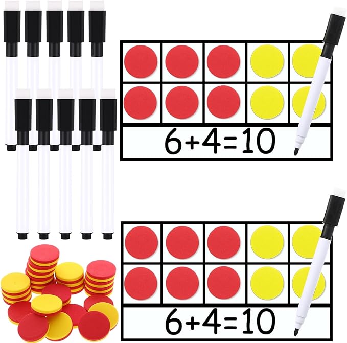 Ireer 12 Sets Magnetic Ten Frame Set, Math Counters Bulk for Classroom Early Math Manipulatives Kit for Home, Kindergarten and Elementary Teachers