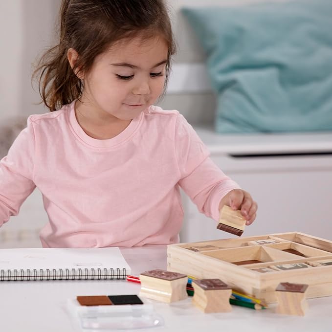 Melissa & Doug Wooden Stamp Activity Set: Horse Stable - 10 Stamps, 5 Colored Pencils, 2-Color Stamp Pad