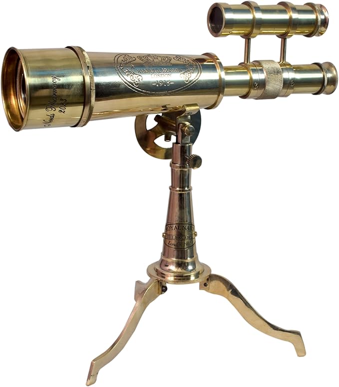 Vintage Telescope on Tripod Stand DF Lens Antique Desktop Brass Telescope Royal Antique Finish Spyglass Nautical Beautiful On Brass Tripod Stand (Polished)