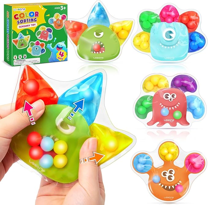 Color Sorting Sensory Toys for Toddlers: 4 Pack Fine Motor Skills Game - Sensory Toys for Special Needs Autistic Kids - Fidgets for Classroom Prize Box Toys - Gifts for Stocking Stuffers Party Favors