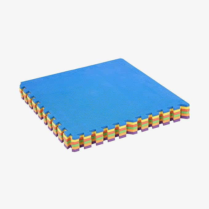 FlooringInc's Rainbow & Natural Harmony Playmat - Kid Safe Foam Floor Tiles with Removable Edges - 2'x2', 1/2" Thick (Rainbow, 42 Tile Pack)