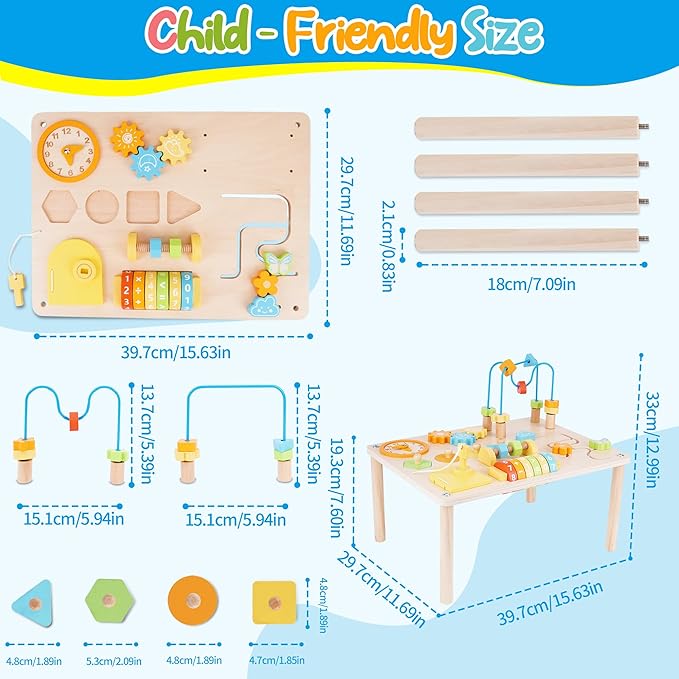 ATOYUS Activity Table for 1 2 Year Old, 8 in 1 Wooden Montessori Activity Center Toys for Toddlers 1-3, Kids Sensory Game Play Table, 1st Christmas Birthday Boys Girls Gifts for 12 Months+ Baby