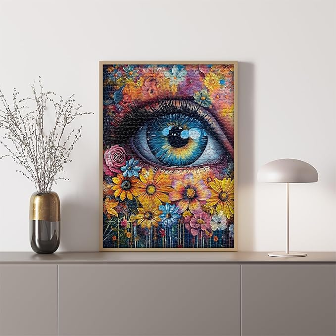 Impossible Puzzle for Adults 1000 Pieces, PICKFORU Eye Flower Vintage Jigsaw Puzzle Abstract Art, Hard Difficult Challenge for Adults