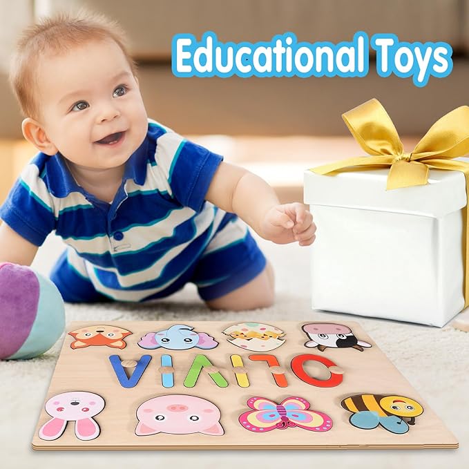 Name Puzzle for Kids Personalized, Montessori Educational Toys, Customized Wooden Puzzles for Toddlers 1-3, 1st Birthday Gift for Boys and Girls, Easter Basket Stuffer
