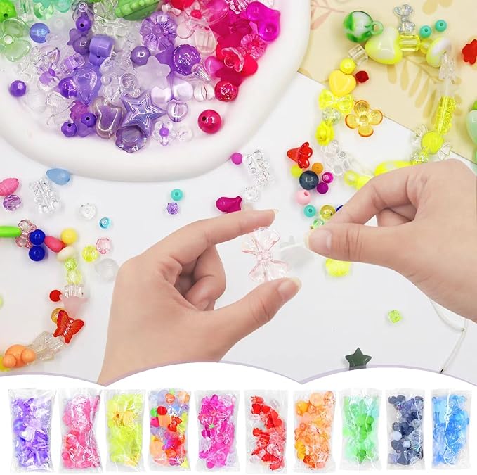 RYKOMO 300-360PCS Acrylic Beads, Cute Assorted Kawaii Aesthetic Beads for Jewelry Making, DIY Bracelet Necklace, Phone Lanyard (10 Candy Colors)