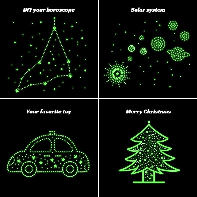Glow in The Dark Star Stickers 334PCS Wall Stickers Luminous Glow Stars for Ceiling Stars Moon Decor,Bright and Lasting for Kids Bedroom Decals Party and Birthday Decoration,Green