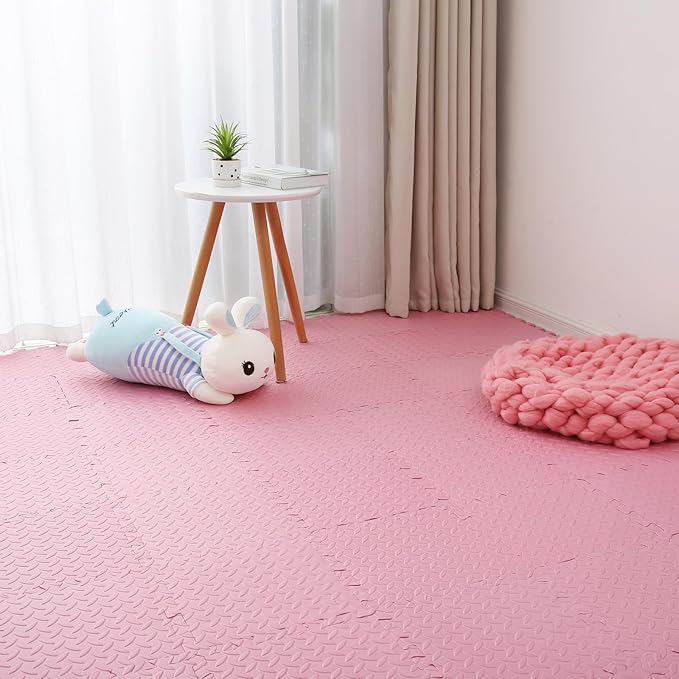 Coolcandy Solid Colored Foam Play Mat, 12"*12" Each Mat丨Non-Toxic Soft Baby Play Mat, 0.4" Thickened Square Interlocking Floor Mats - Toddler Playmat for Playing, Exercise(Pink/16 Tiles)
