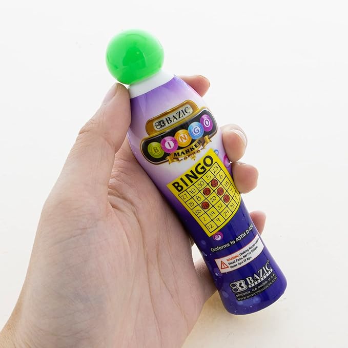 BAZIC Products Bingo Dot Marker 40 ml Assorted Color, Non Toxic Water Based Washable Markers, Stamper Paint Kit for Game Kids Crafting Painting, 24-Pack
