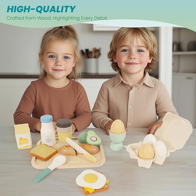 Wooden Play Food Sets for Kids Kitchen, Food Toys for Toddlers 3+ Year Old, Pretend Food Play Kitchen Accessories, Cutting Food Gift for Boys Girls